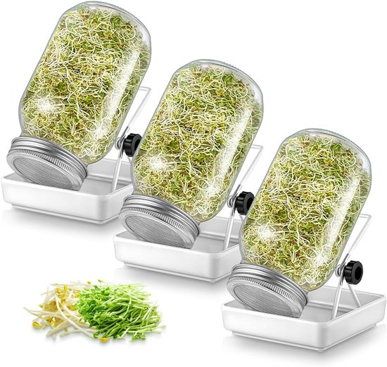 Keimglas-set, 3-teiliges Keimglas-set, Keimtopf Mit 3 Wasserschalen Und 3 Filterdeckeln Aus Edelstahl
