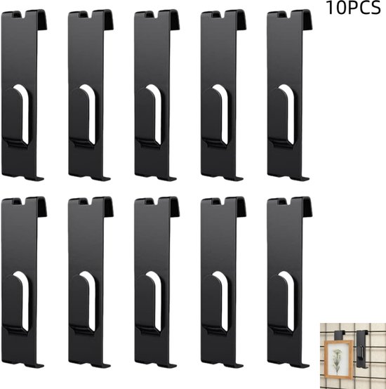 10 Stück – Gridwall-kerbenhaken – Gridwall-haken – Gridwall-fotoaufhänger – Für Lochwände, Gitterregale, Hängedisplays – Schwarz – 9 × 2,5 Cm