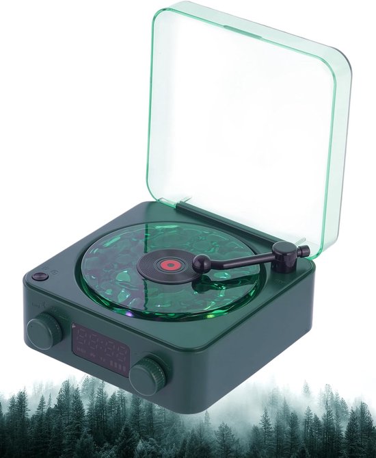 Bluetooth-plattenspieler Mit Lautsprechern, Tragbarer Vintage-vinyl-lautsprecher, Meeresrauschen, Weißes Rauschen, Einstellbarer Lichttimer, Schlafzimmer, Dunkelgrün