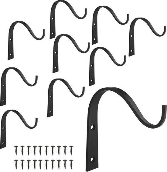 10er-pack Dekorative Wandhaken Aus Schmiedeeisen, Pflanzenhänger Und Hirtenhaken Für Laternen, Für Gartenpflanzen Und Vogelfutterhäuser, Schwarz, 10,5 X 8 Cm