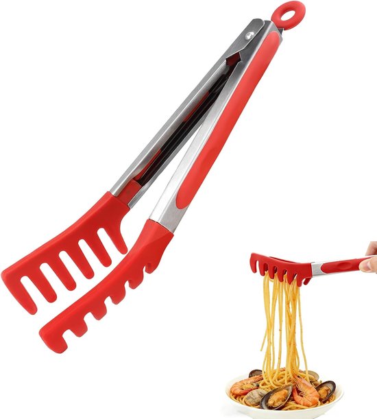 Pastazange Aus Edelstahl Mit Silikongriffen Zum Kochen Und Für Salate, Rot