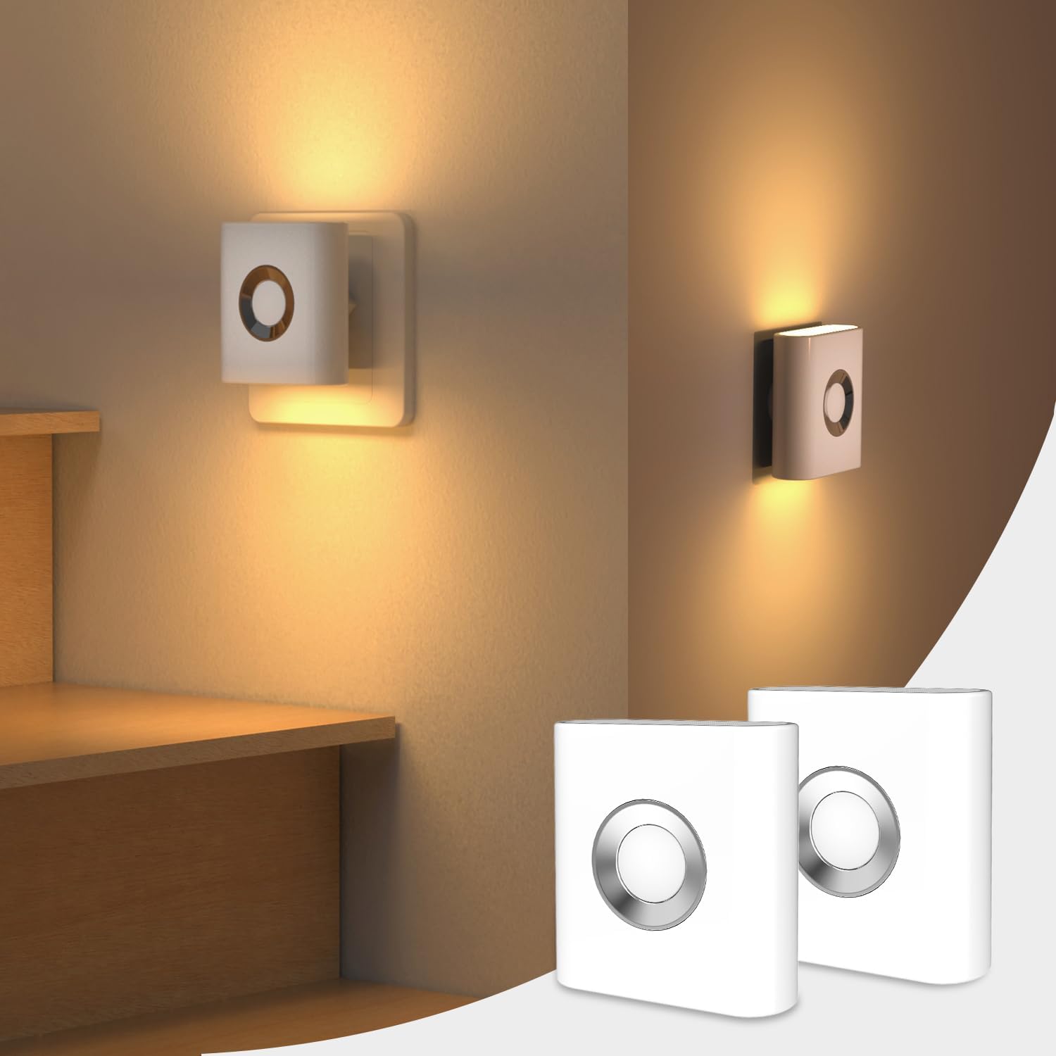 Einsteckbare Led-nachtleuchte Mit Bewegungssensor (dämmerungssensor, Warmweiß) Für Bad, Schlafzimmer, Flur Und Treppenhaus (2er-pack)