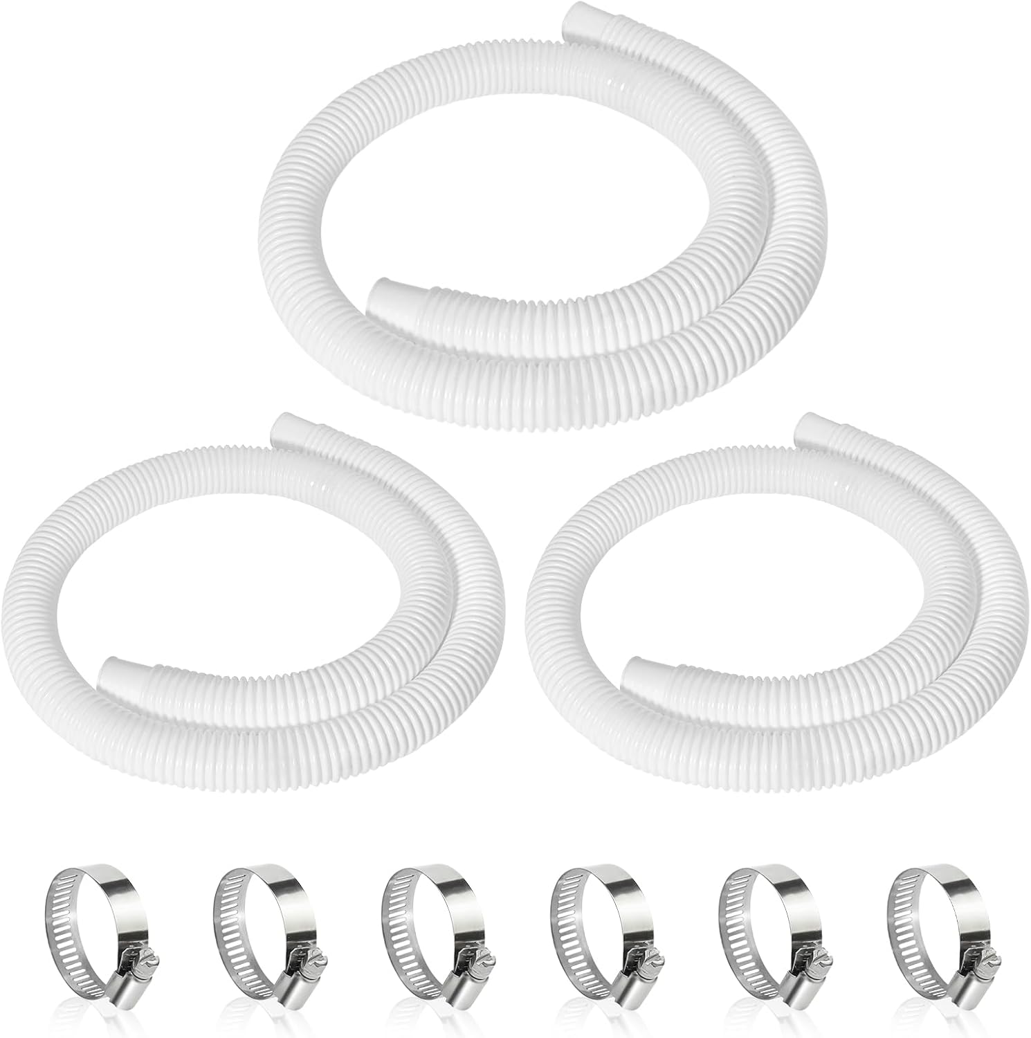 3-teiliges Poolschlauchset, 150 Cm Lang, 32 Mm Innendurchmesser, Ersatzschlauch Für Poolpumpen, Schlauch Für Bodenstehende Poolfilterpumpen – Weiß