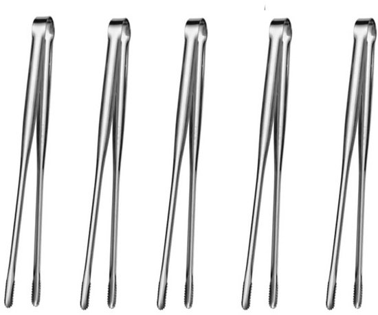 5-teilige Grillzange, Langer Griff, Edelstahl, Tragbar, Komfortabler Griff – Ideal Zum Grillen Zu Hause – Silber