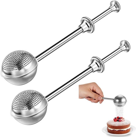 Teesieb, 2-teilig, Mehltuch Zum Backen, Schokoladenpulverstreuer, Puderzuckerstreuer, Edelstahl, Streuer, Teezubereitung, Silber
