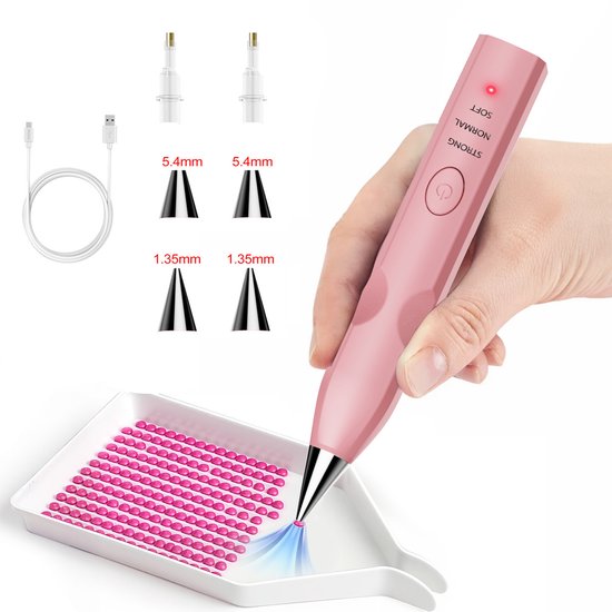 Ergonomischer Elektrischer Diamantmalerei-vakuumstift (rosa), 3-stufiger Wiederaufladbarer Stift Mit 4 Bohrern.