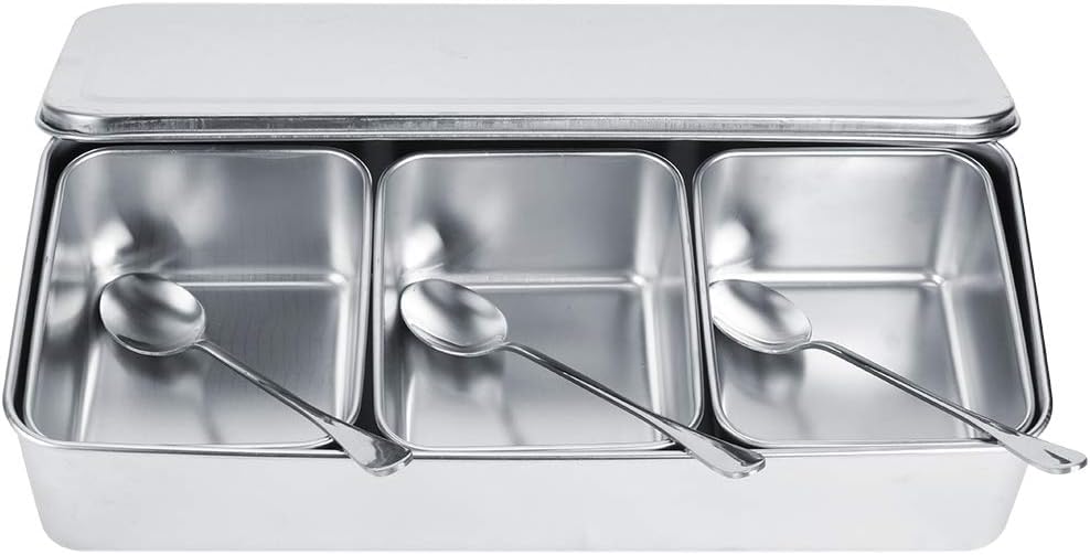 Gewürzbehälter-set Aus Edelstahl, Bestehend Aus Glas, Löffel Und Deckel, Dreiteiliges Haushaltsgewürzbehälterset, Geeignet Für Küche Und Esszimmer.