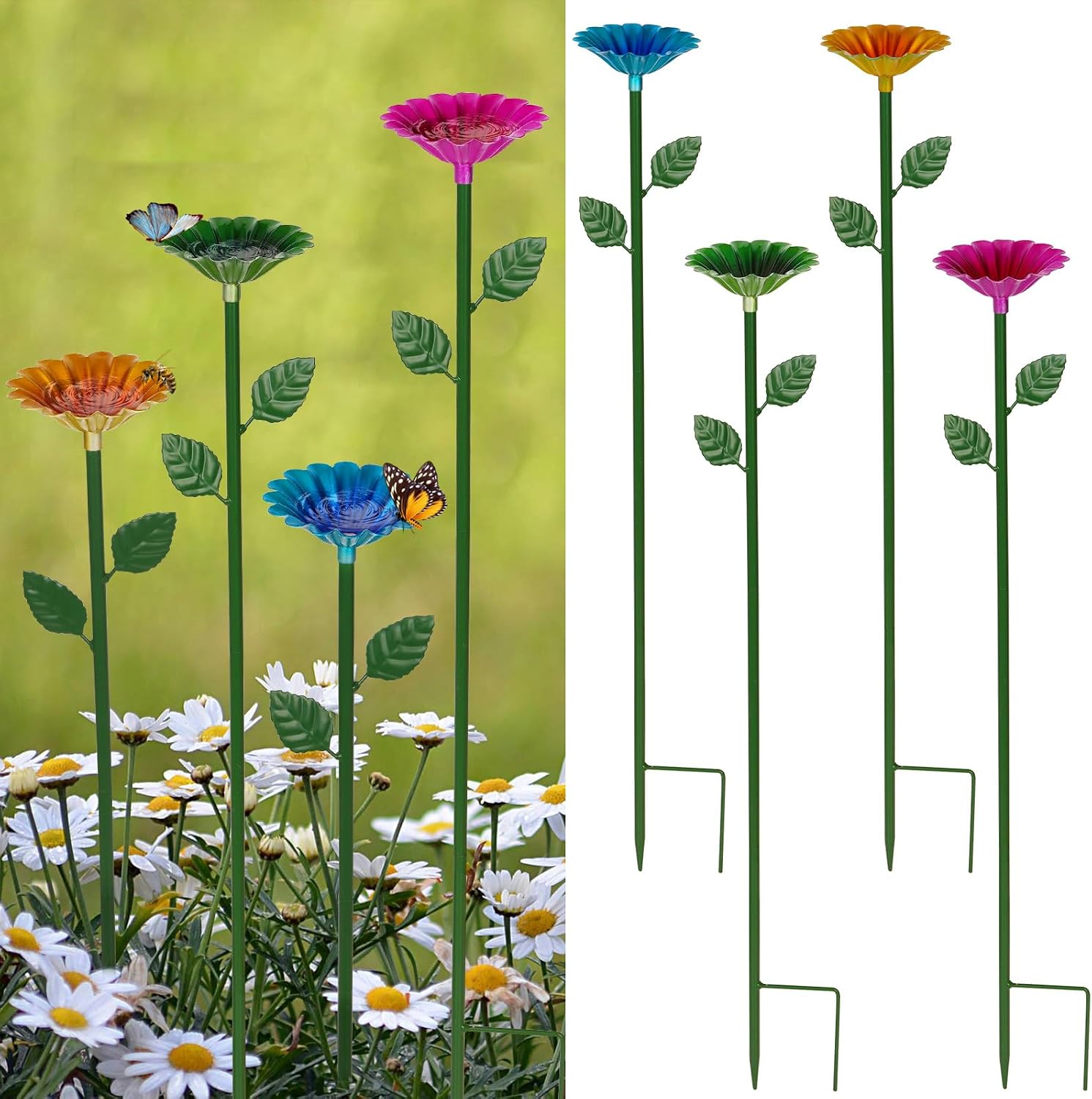 4-teiliges Bienentränken-set – Bienenbad Aus Metall Mit Blumendekor – Bunter Schmetterlings- Und Bienentränke – Gartendekoration – 4-teilig