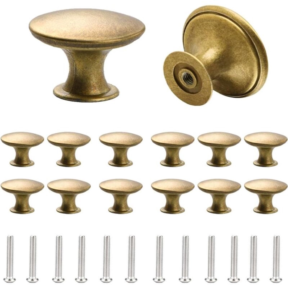 12er-packung Runde Vintage-schranktürknöpfe Aus Antikem Messing Mit Passenden Schrauben Für Schränke, Kleiderschränke, Schubladen, Küchenschränke – 30 Mm