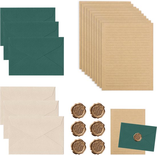 22-teiliges Briefpapier-set – Vintage-papier, Vintage-umschläge, Kraftpapier – Set Mit Briefpapier Und Umschlägen – Extra Dicke Umschläge Mit Leinenstruktur –