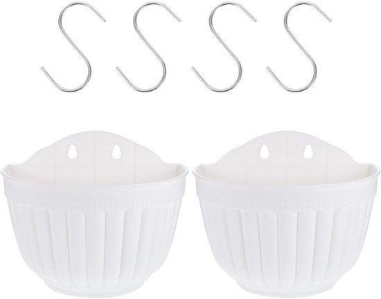 2-teiliger Wandblumentopf, Halbrunder Hängetopf Aus Kunstharz – 25 X 14 X 21 Cm – Für Balkone, Zäune, Wände, Büros, Fensterbänke, Gärten – Weiß