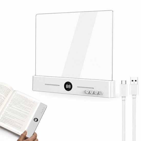 Led-leselampe Mit Transparentem Display, Intelligentem Timer Und Anzeige, 3 Helligkeitsstufen, Stufenlos Dimmbar, 1200 Mah Akku, Ideal Zum Lesen Im Bett, Schwarz