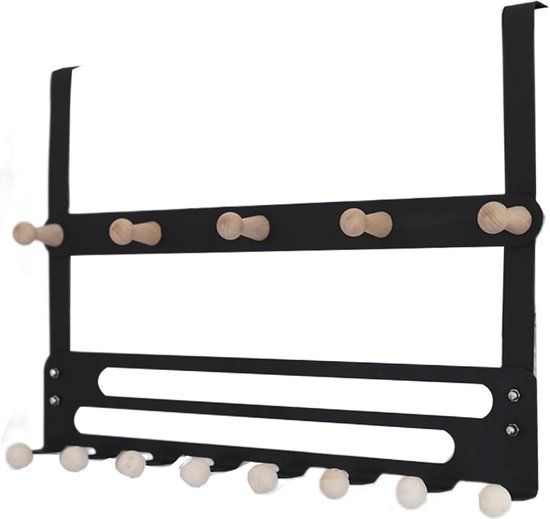 Doppelreihige Türhaken, 13 Haken, Platzsparende Türgarderobe, Schwarz