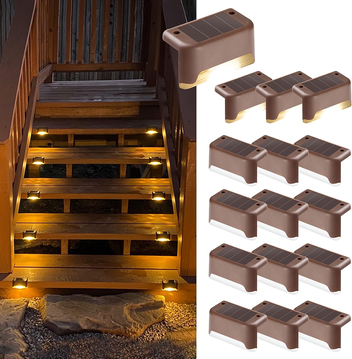 Solarleuchten Für Den Außenbereich, 16er-pack, Warmweiße Treppenleuchten, Wasserdicht, Led-beleuchtung, Geeignet Für Außentreppen, Terrassen, Gärten (braun).