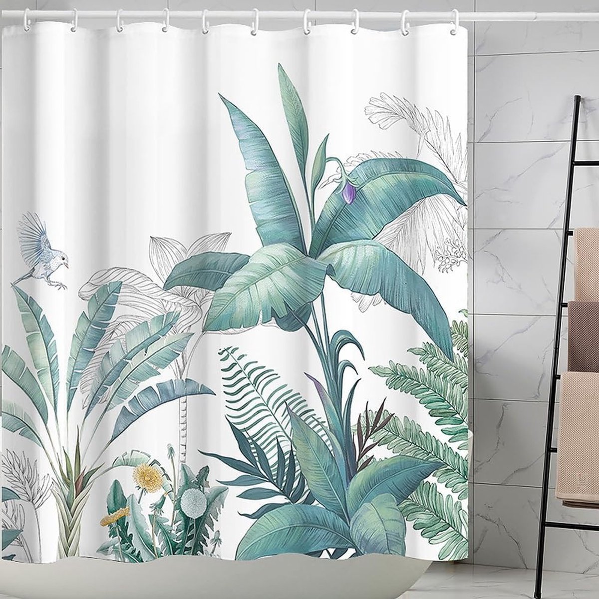 Wasserdichter Duschvorhang 180 X 180 Cm Mit 12 Haken, Schimmelresistent Und Mit Blumenmuster Für Die Badezimmerdekoration