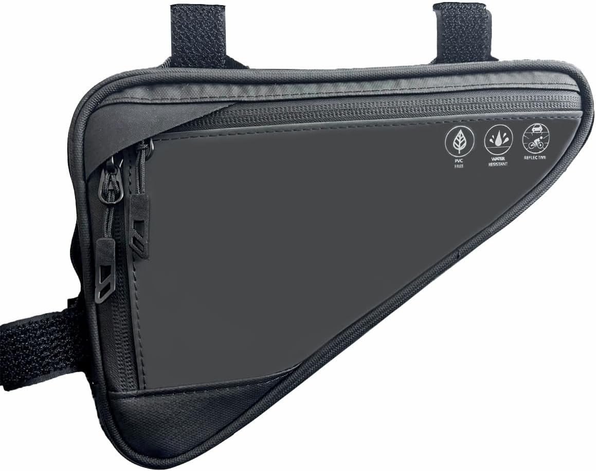 Fahrradrahmentasche – Wasserdichte, Reflektierende, Dreieckige Fahrradtasche Mit Zwei Seitentaschen, Oberrohrtasche Und Handyfach – 22,5 X 15,5 X 5,5 Cm