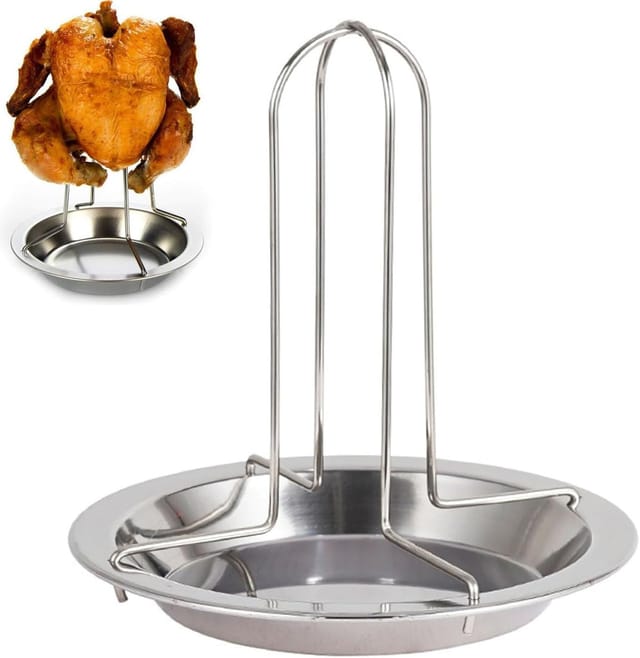 CCYKXA Vertikaler Hähnchengrill aus Edelstahl – Drehspieß für Hähnchen und Geflügel mit Fettauffangschale – Geeignet für Backofen, Grill und Camping