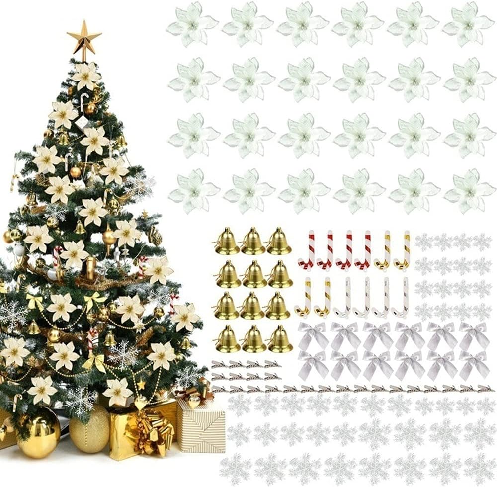 Weihnachtsblumen-set, 120-teilig, Christbaumschmuck, Künstliche Blumen