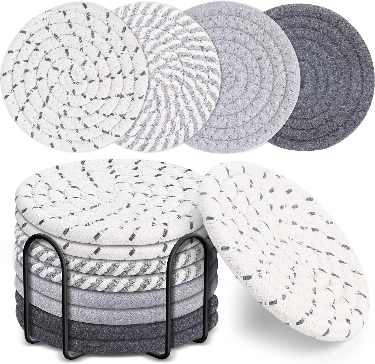 Untersetzer Mit Halter, 4 Farben, Saugfähige Untersetzer, Minimalistisches Set Aus Gewebter Baumwolle Für Die Wohnzimmerdekoration, Tischschutz Für Verschiedene Tassenarten