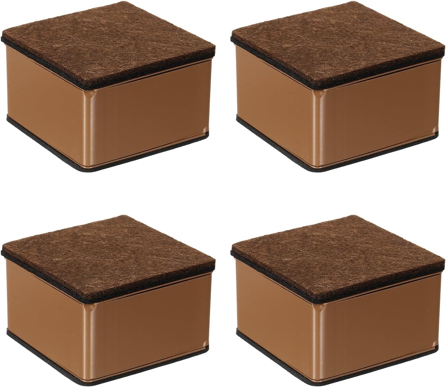 Set Mit 4 Robusten, Quadratischen, Selbstklebenden Möbelgleitern Aus Kohlenstoffstahl Mit Filzgleitern Für Stühle, Tische, Sofas Und Andere Möbel, 6 X 3 Cm, Braun