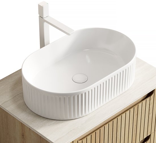Ovales, Kratz- Und Wasserfestes Keramikwaschbecken, Armatur, Ablaufgarnitur, Unterschrank Nicht Enthalten – 49 X 31 X 13 Cm – Für Erwachsene, Kinder Und Senioren – Weiß