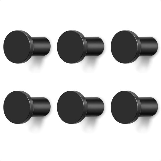6er-pack Moderne, Robuste, Runde Schwarze Aluminium-wandhaken Mit Schrauben Für Kleidung Und Handtücher