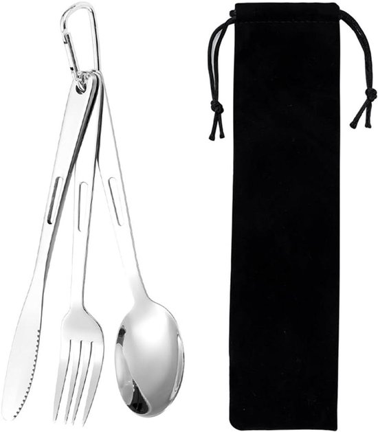 Besteckset Bestehend Aus Messer, Gabel Und Löffel – Edelstahl – Tragbares Set, Geeignet Für Picknicks Im Freien Und Campingausflüge.