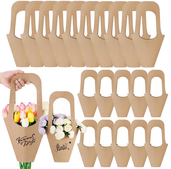 - Kegelförmige Blumentüten Aus Kraftpapier Für Kreative Hochzeitsdekorationen - Set Mit 20 Stück, 2 Größen - Brauner Verpackungsbeutel.