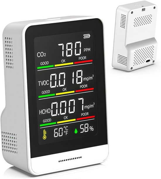 Co₂-messgerät – Luftqualitätsmessgerät – Co-melder – Innenraummonitor – Tragbares Messgerät – Hygrometer – Feuchtigkeitsmesser – Intelligentes Messgerät – Hcho-melder – Für Zuhause