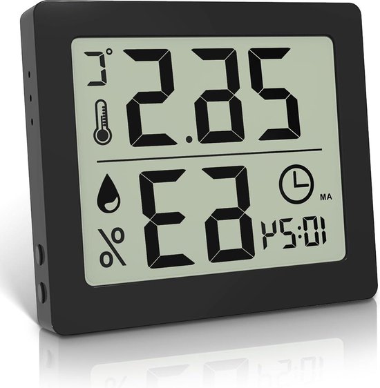 32-zoll-lcd-digitalthermometer Und -hygrometer, Hygrometer Und Uhr (schwarz), Tischthermometer Und -hygrometer Mit Temperaturanzeige