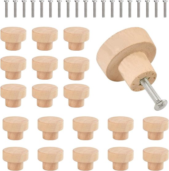 Runde Möbelgriffe Aus Holz, 20er-packung – Unlackiert – 35 Mm – Geeignet Für Schränke Und Schubladen – Schrankgriffe Für Kinderzimmer