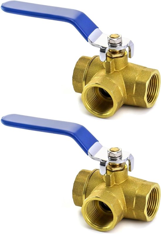 Dreiwege-kugelhahn Für Wasserleitungen Mit Innengewinde, Mit Griff Und Muffe, Messing Dn20 3/4'', 2-teiliges Set.