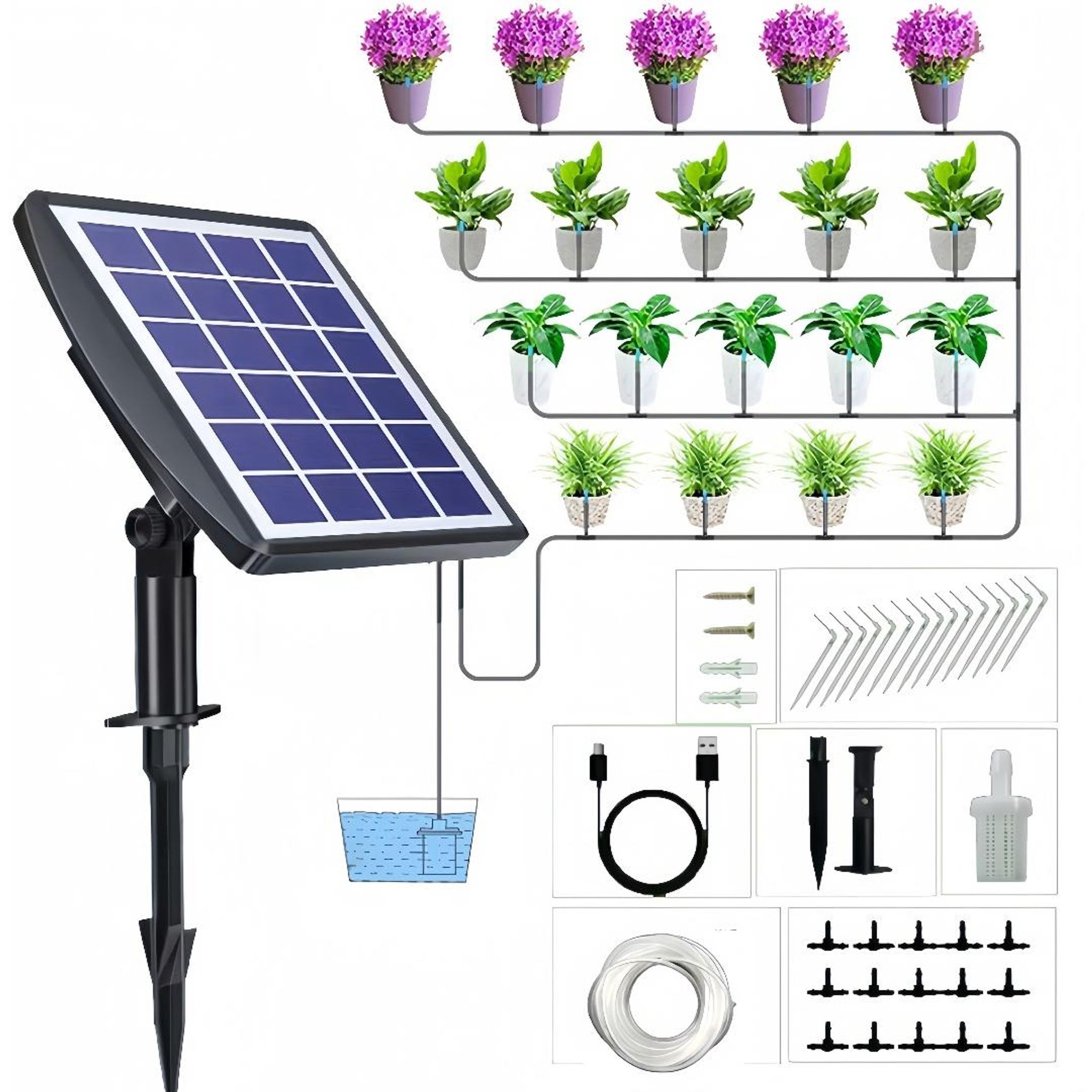 Automatisches, Solarbetriebenes Bewässerungssystem Mit Zeitschaltuhr, Bewässert Bis Zu 15 Topfpflanzen Gleichzeitig