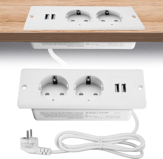 Zusammenklappbare Tischsteckdosenleiste Mit 2 Steckdosen, 2 Usb-anschlüssen Und Einem 1,5 Meter Langen Kabel – Geeignet Für Arbeitsplatten Und Konferenztische (weiß).