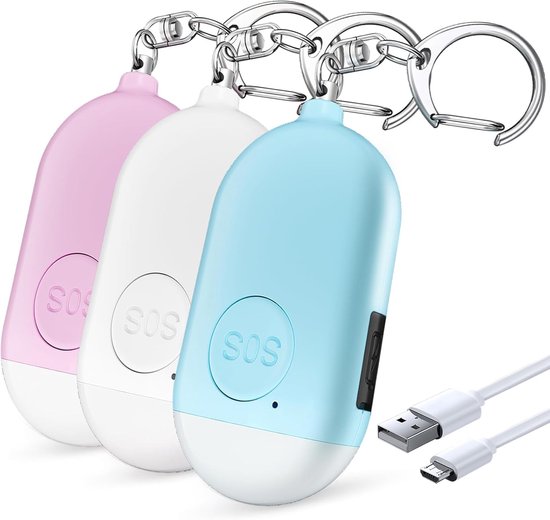 3er-pack Persönlicher Sicherheitsalarm Mit Notrufknopf Und Wiederaufladbarer Taschenlampe, Für Frauen, Studenten, Kinder Und Senioren