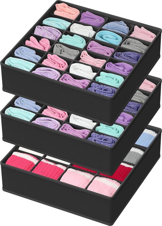3-teiliges Schwarzes Stoff-kleiderschrank-set Mit Faltfunktion Und 24 Schubladen Für Socken Und Unterwäsche