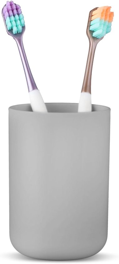 Allecto Plus – Zahnbürstenhalter Fürs Badezimmer, Wiederverwendbarer Mundspülbecher, Grau – Ideal Für Zuhause Und Unterwegs – Kunststoffbecher