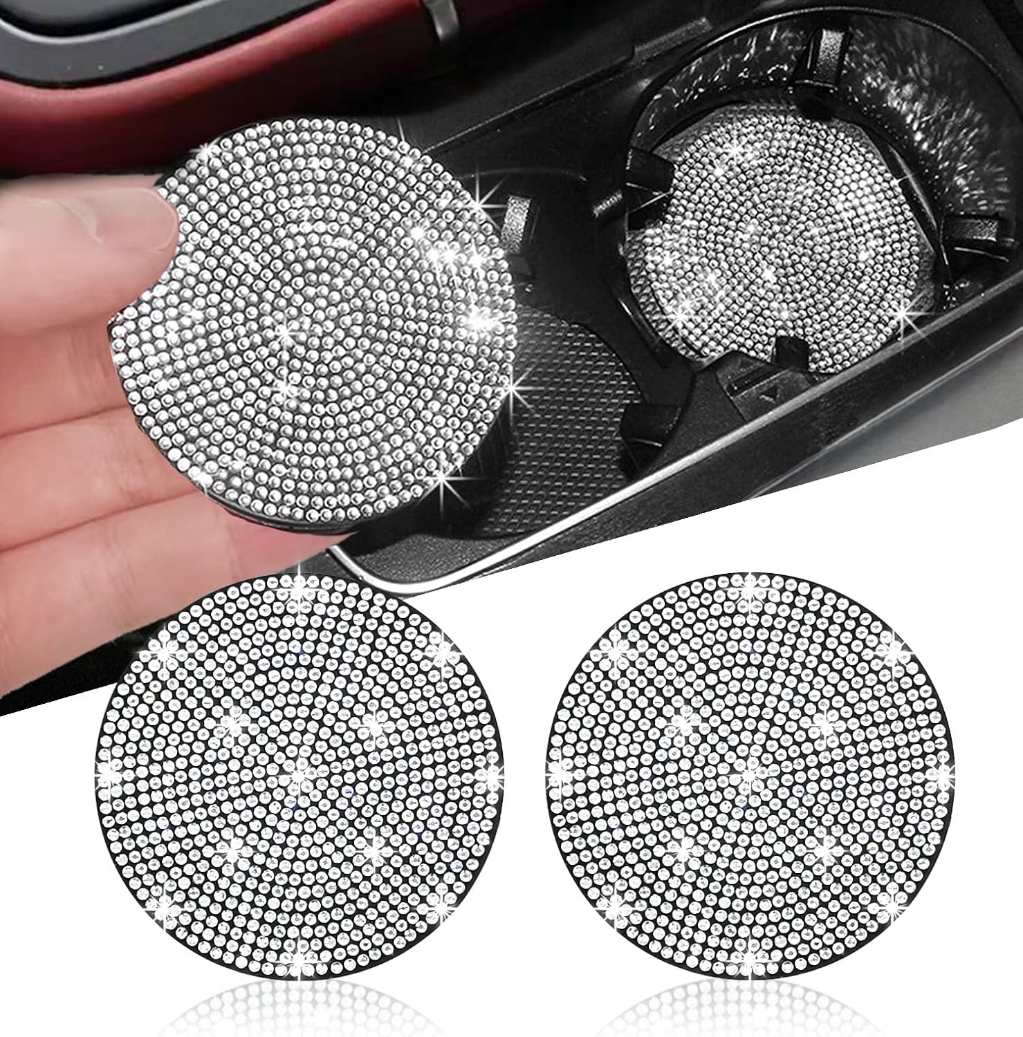 Glitzernde Auto-untersetzer – 7 Cm (2,75 Zoll) – Rutschfest – Stoßdämpfend – Universell Einsetzbar – Modische Untersetzer Mit Kristalleinsatz Für Den Fahrzeuginnenraum