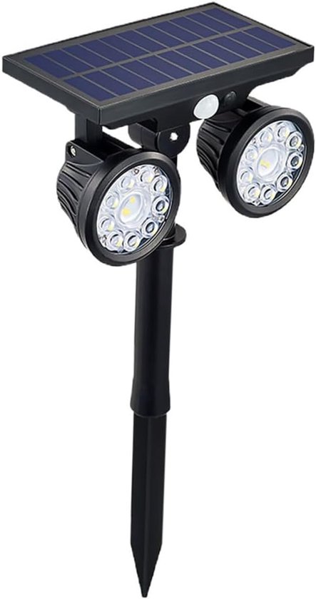 Doppelkopf-solar-außenleuchte Mit Bewegungsmelder, 1 Wasserdichter Led-strahler Mit Automatischem Schalter Für Garten Und Terrasse