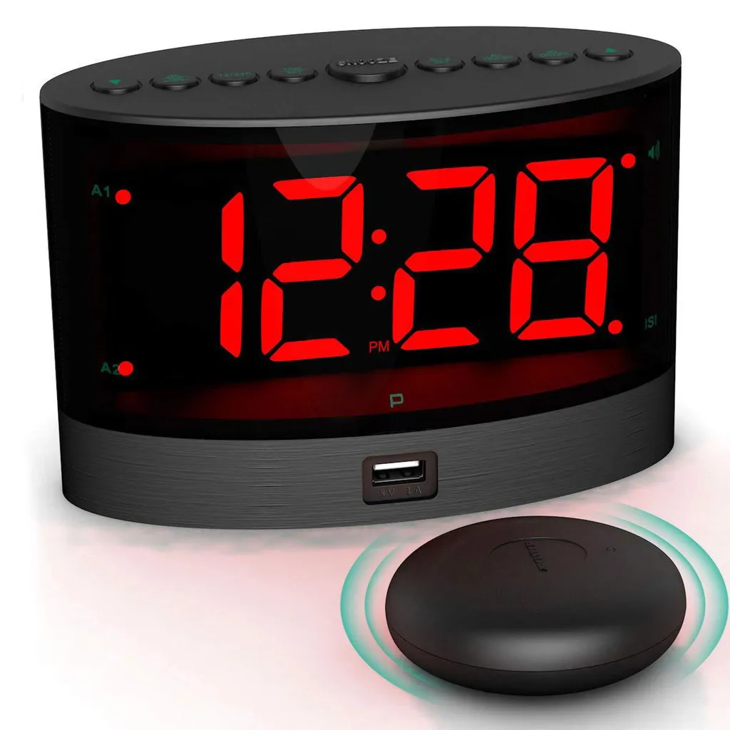 Kabelloser Vibrationswecker, Extra Laute Lautstärke Für Hörgeschädigte Und Tiefschläfer, Zwei Alarme, Dimmbares Led-display, Usb-schnittstelle