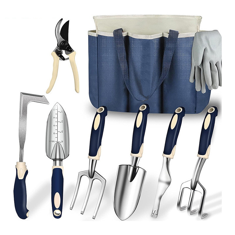 9-teiliges, Robustes Gartengeräte-set – Rutschfester Griff – Mit Großer Gartentasche – Langlebig Für Gartenarbeit Und Unkrautbekämpfung