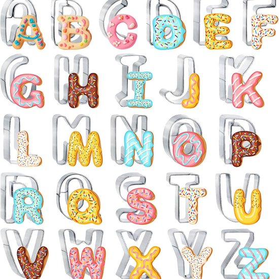 26-teiliges Alphabet-keksform-set – Edelstahl – Geeignet Für Kekse Und Fondant – Inklusive Aufbewahrungsbox – 7,6 Cm – Komplettes Set – Silber