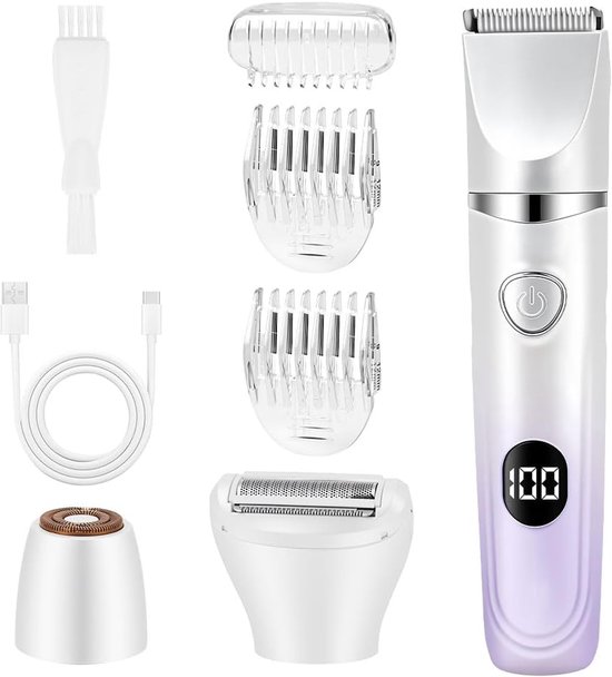 Elektrischer Damenrasierer, 3-in-1 Intimtrimmer, Wasserdicht, Led-bildschirm, Geeignet Für Gesicht, Bikinizone, Achseln Und Beine (lila).