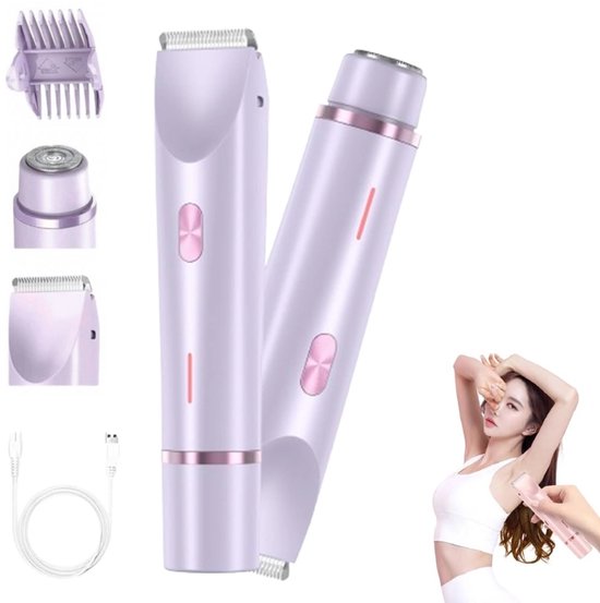 Elektrorasierer – 2-in-1 Damenrasierer – Wasserdicht – Bikini-trimmer – Leise – Einfache Rasur – Glatte Rasur – Lila