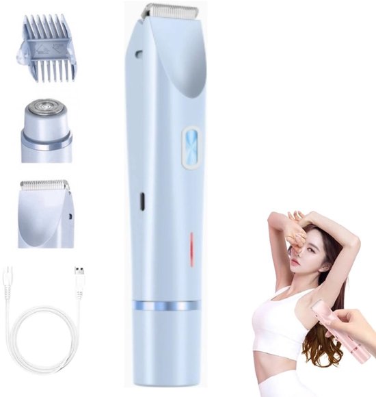 Elektrorasierer – 2-in-1 Damenrasierer – Wasserdicht – Bikini-trimmer – Leise – Einfache Rasur – Glatte Rasur – Blau
