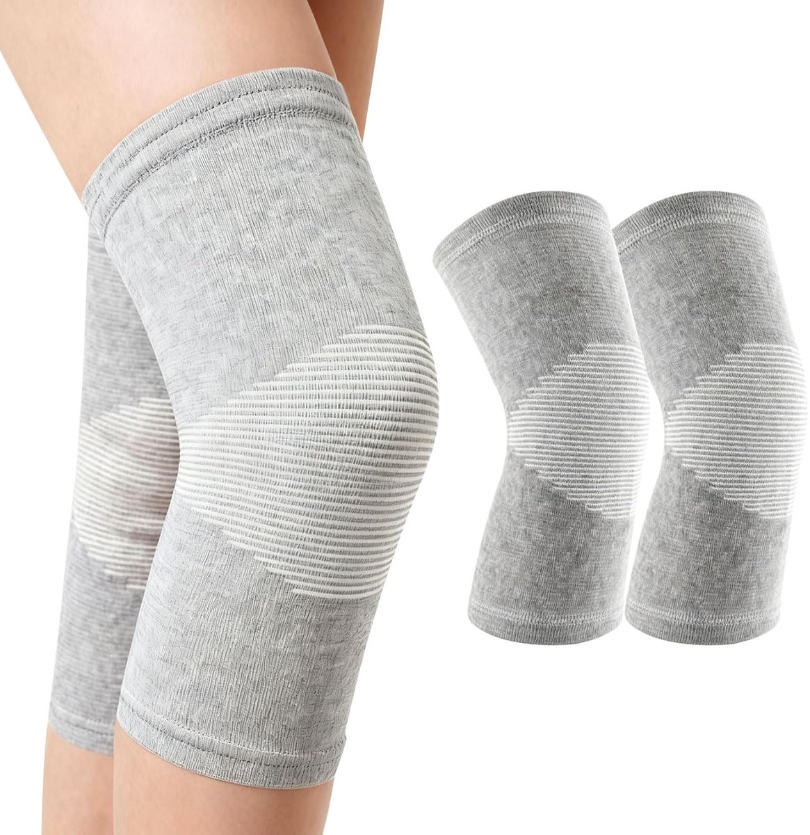 Bambus-kniebandage, 1 Paar, Unisex, Kompressions-sport-knieschutz, Grau, Größe M