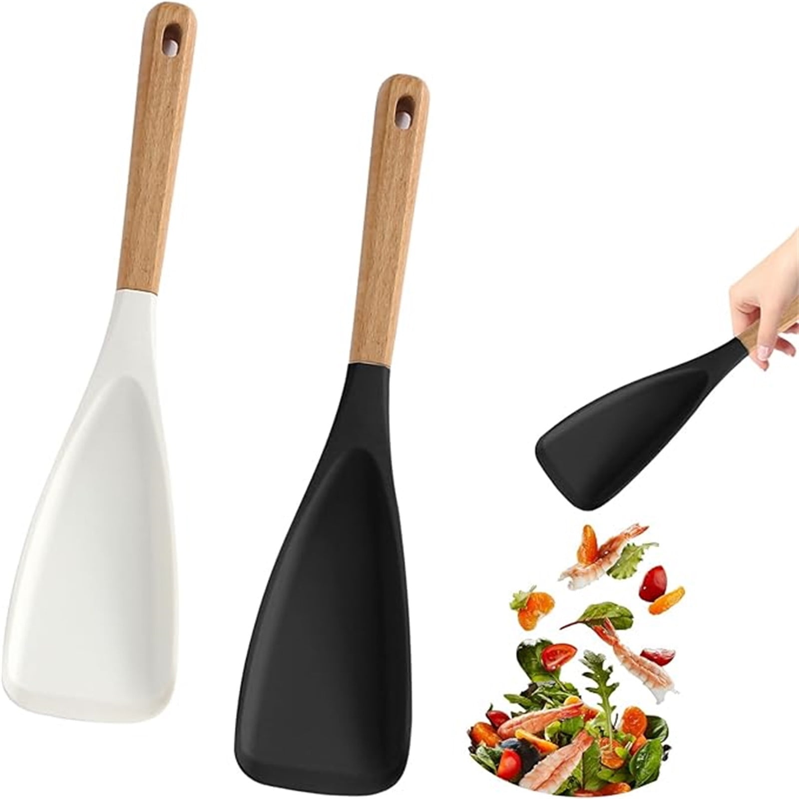 2-teiliges Kochlöffelset Für Antihaftbeschichtetes Kochgeschirr, Silikonspatel, Fischspatel Mit Holzgriff, Gummispatel In Entenschnabelform, Breiter Und Dünner Pfannenwender.