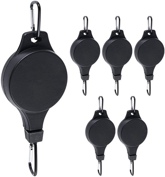 Hängeampel – Blumentopf – Hängeampel Für Den Außenbereich – Pflanzenrollen (5-teiliges Set) – Teleskophaken – Höhenverstellbar Mit Rollen – Schwarz
