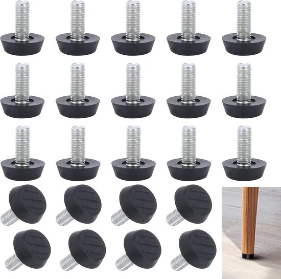 Verstellbare Füße, 20 Stück, Verstellbare Füße Mit Filzgleitern, 20 Mm Durchmesser, 2,6 Cm Hoch, Schwarz/silber, Kunststoff, Edelstahl, Verstellbare Füße