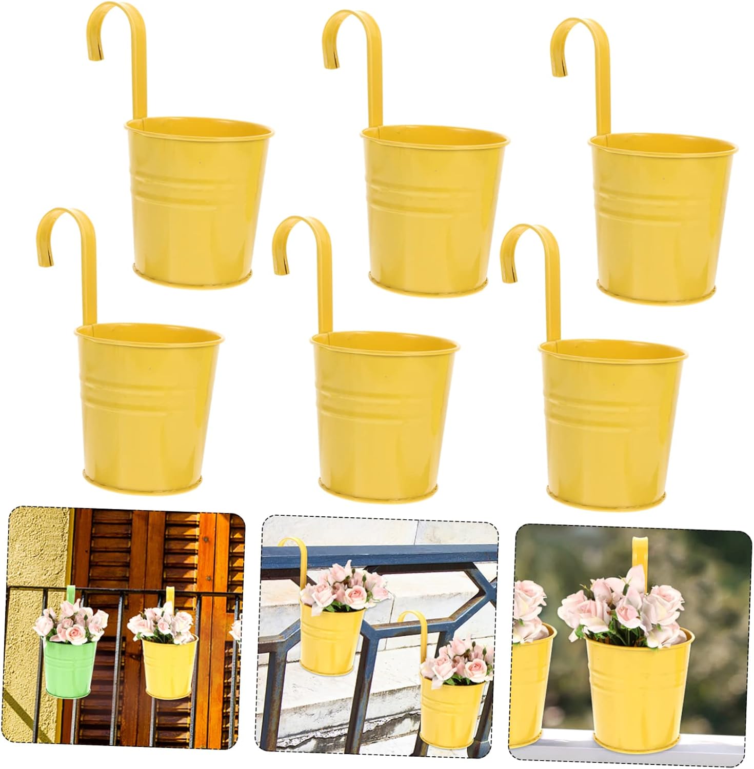 6 Metall-hängeblumentöpfe, 10 Cm, Kleine Hängeblumentöpfe, Geeignet Für Drinnen Und Draußen, Balkon – Mit Abnehmbaren Haken – Gelb